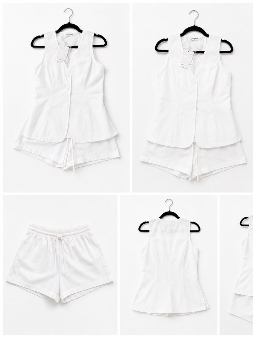 NWT Commense White Sleeveless Button Vest with Drawstring Waist Shorts - Picture 2 of 3